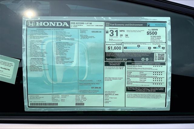 2026 Honda Accord SE InStock