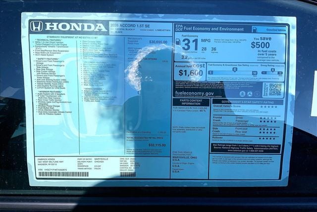 2026 Honda Accord SE InStock