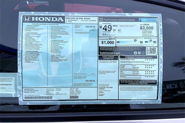 2026 Honda Civic Hybrid Sport